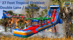 27' Tropical Dual Lane Slide Double Lane W/ Inflated Pool